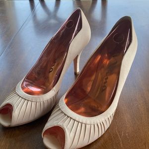 Nina champagne color satin heels